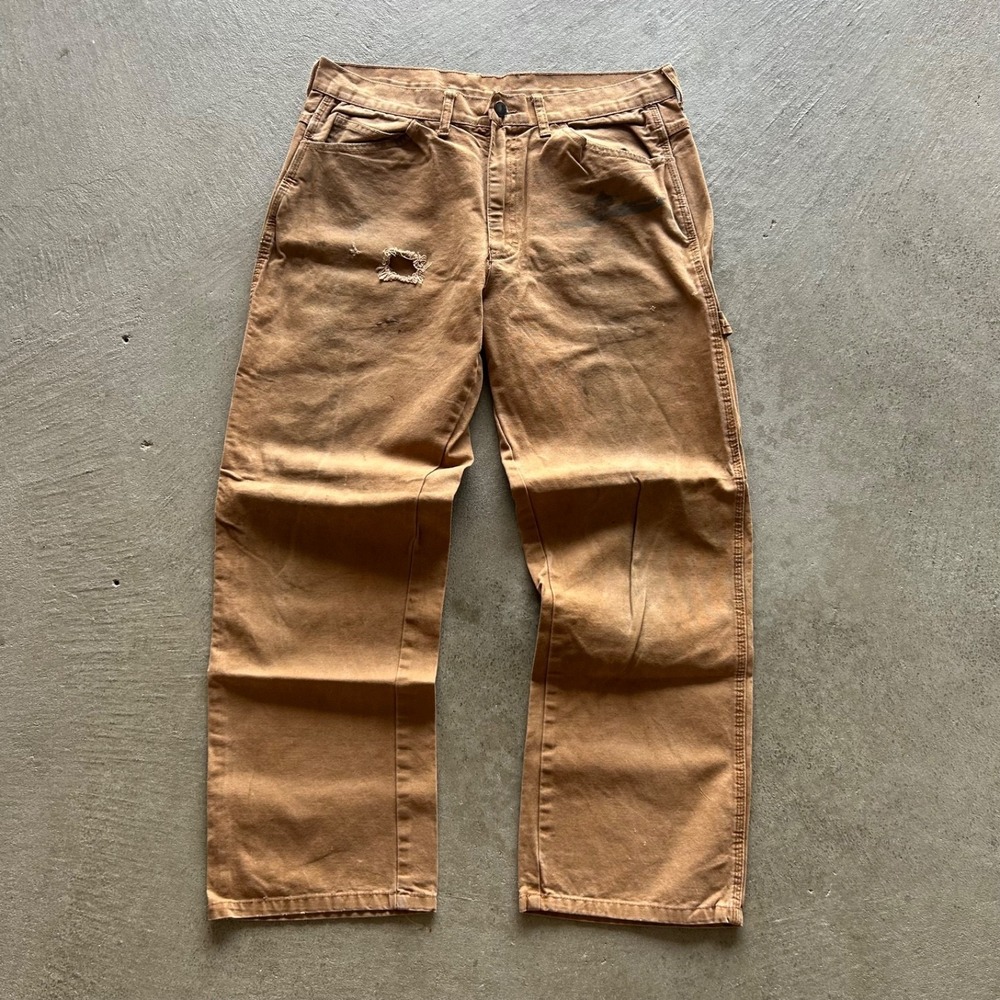 Vintage Dickies Carpenter Pants Size 32x30 Tan Canvas Workwear Distressed Thrash